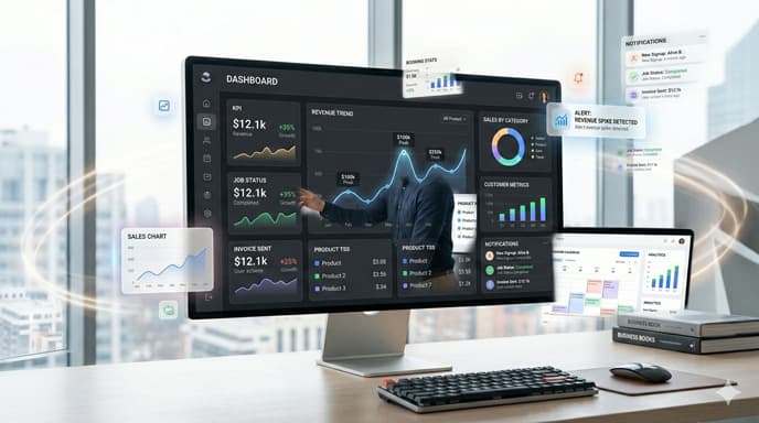 Real-time analytics dashboard on a large monitor